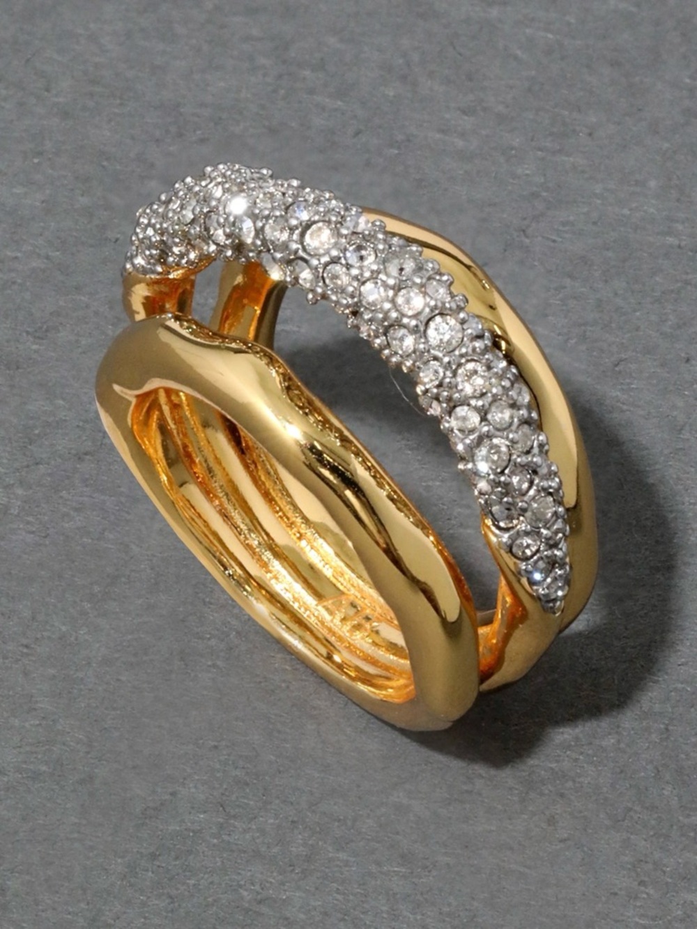 NEW 14K Gold Plate Crystal Stacked Ring Size 7 Alexis Bittar Solanales SB01